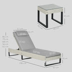Light grey PE rattan chaise lounge with adjustable recline backrest and cushions, side view