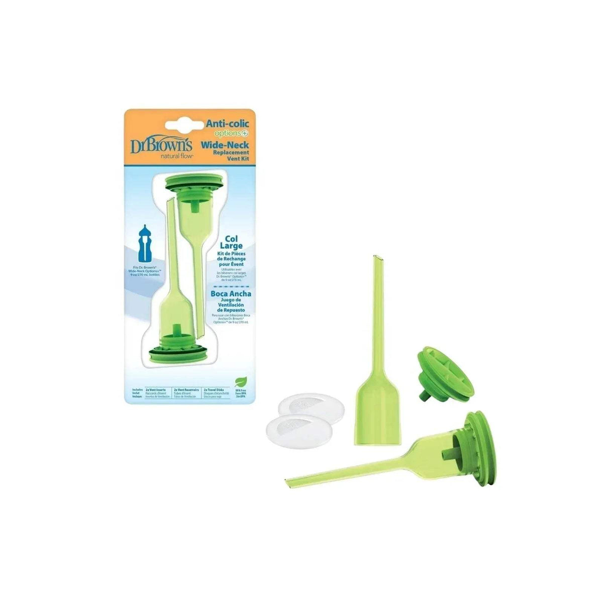 Dr. Brown's Options+ replacement vent kit with green valve pieces and vent tube