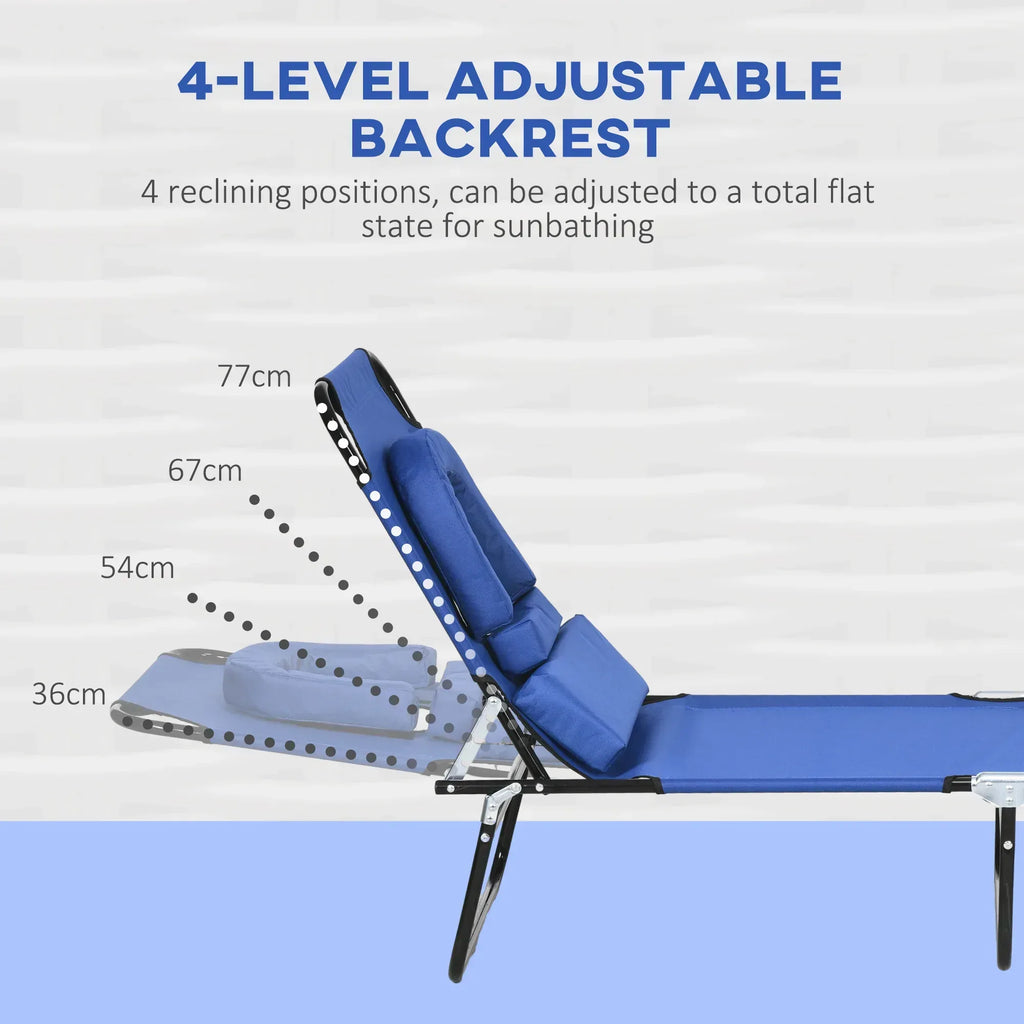 Folding Sun Loungers Set of 2 with Face Hole, 4-Position Adjustable Backrest Garden Recliner Chairs Sunbeds, Outdoor Lounge Chairs with 600 D Oxford Cloth Seat, Pillow for Beach, Blue - Bobobiy