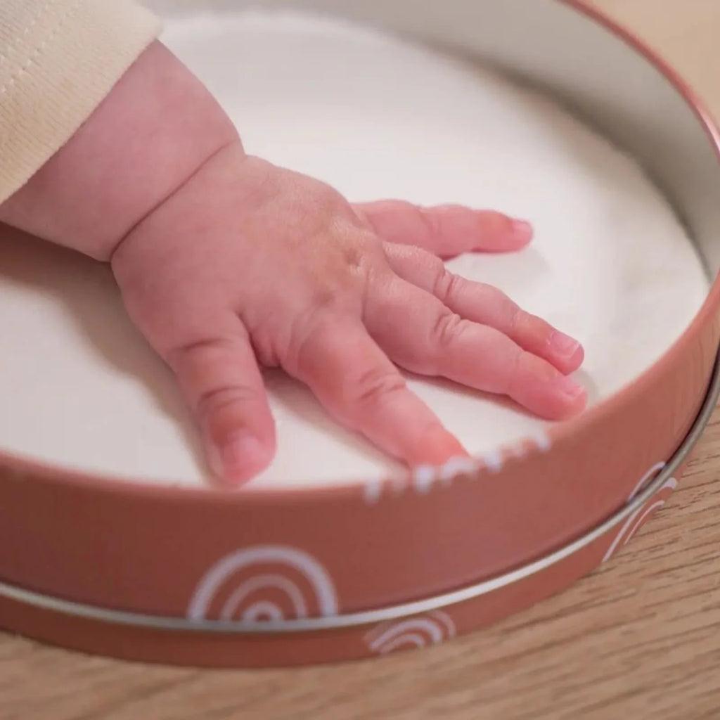 Petit Artichaut Baby Hand & Foot Imprints Round Box - Rainbow Terracotta