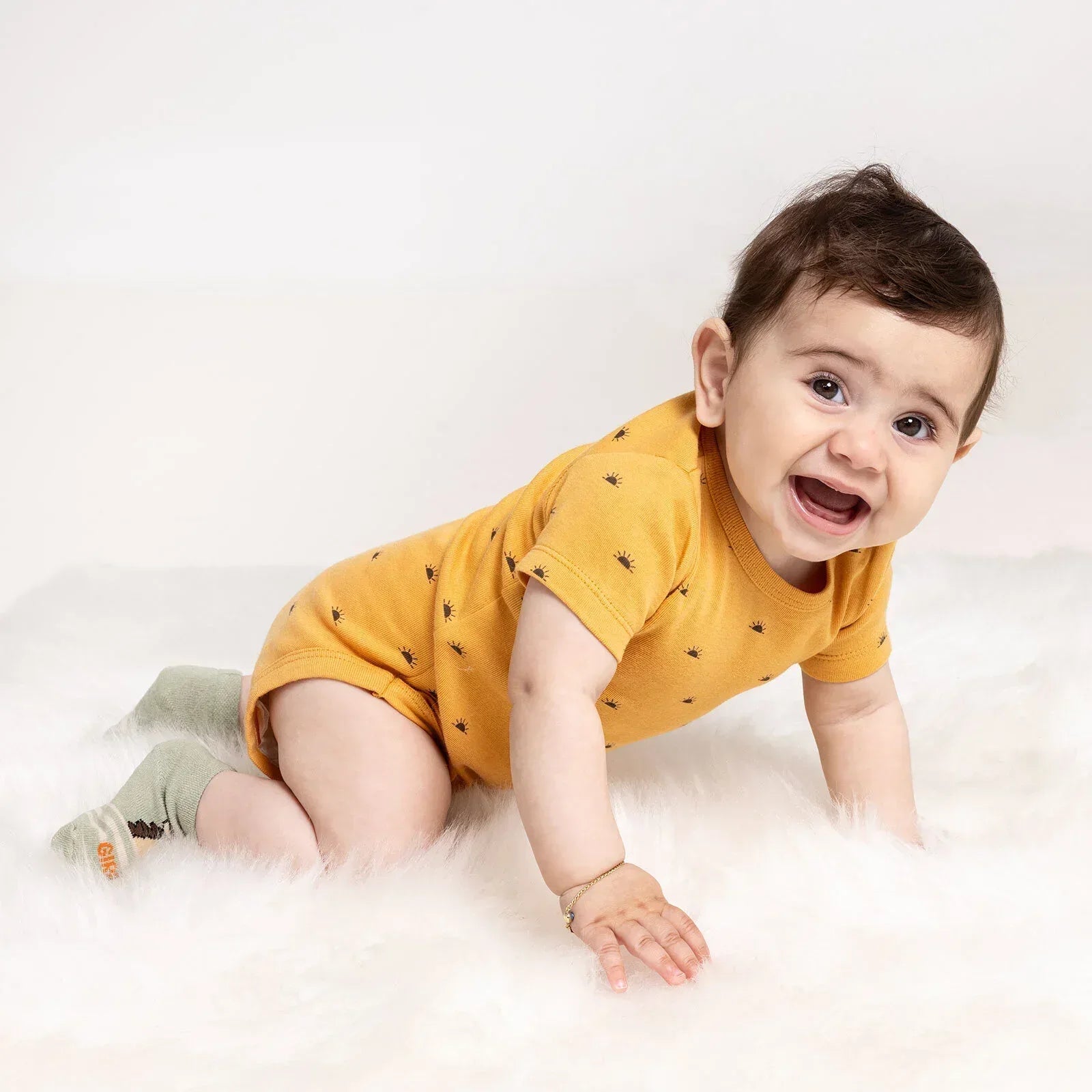 HelloBaby Baby Girl Short Sleeve Body - Mustard - Bobobiy