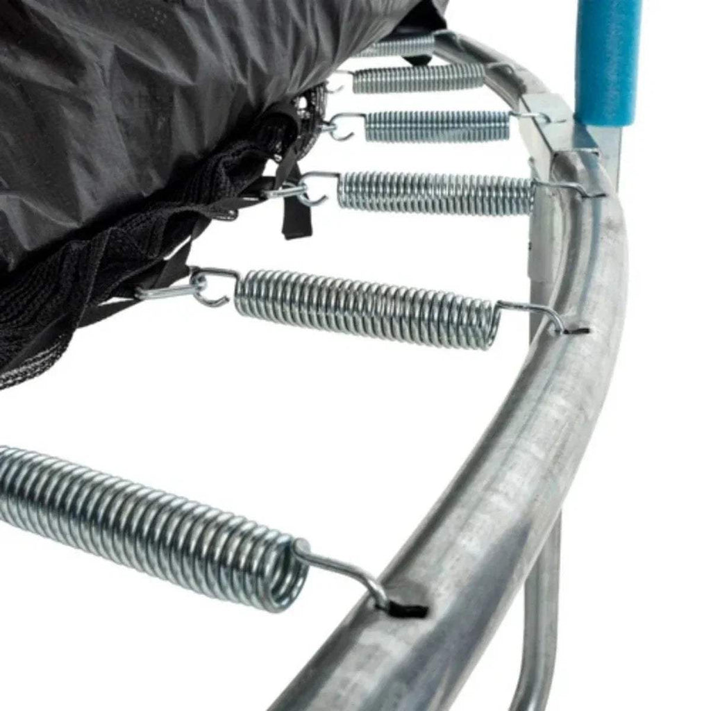 Trampoline spring assembly with galvanized frame and net attachment hooks