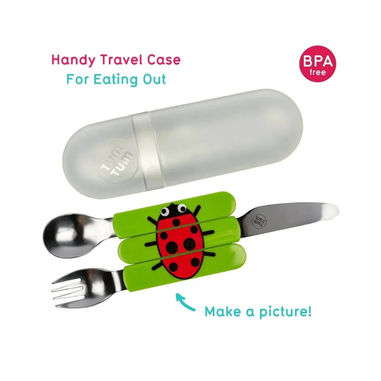 TUM TUM Travel Cutlery Set with Case - Ladybird - Bobobiy