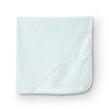 Baby bath towel, 75x75 cm, light blue with purple stitched edge
