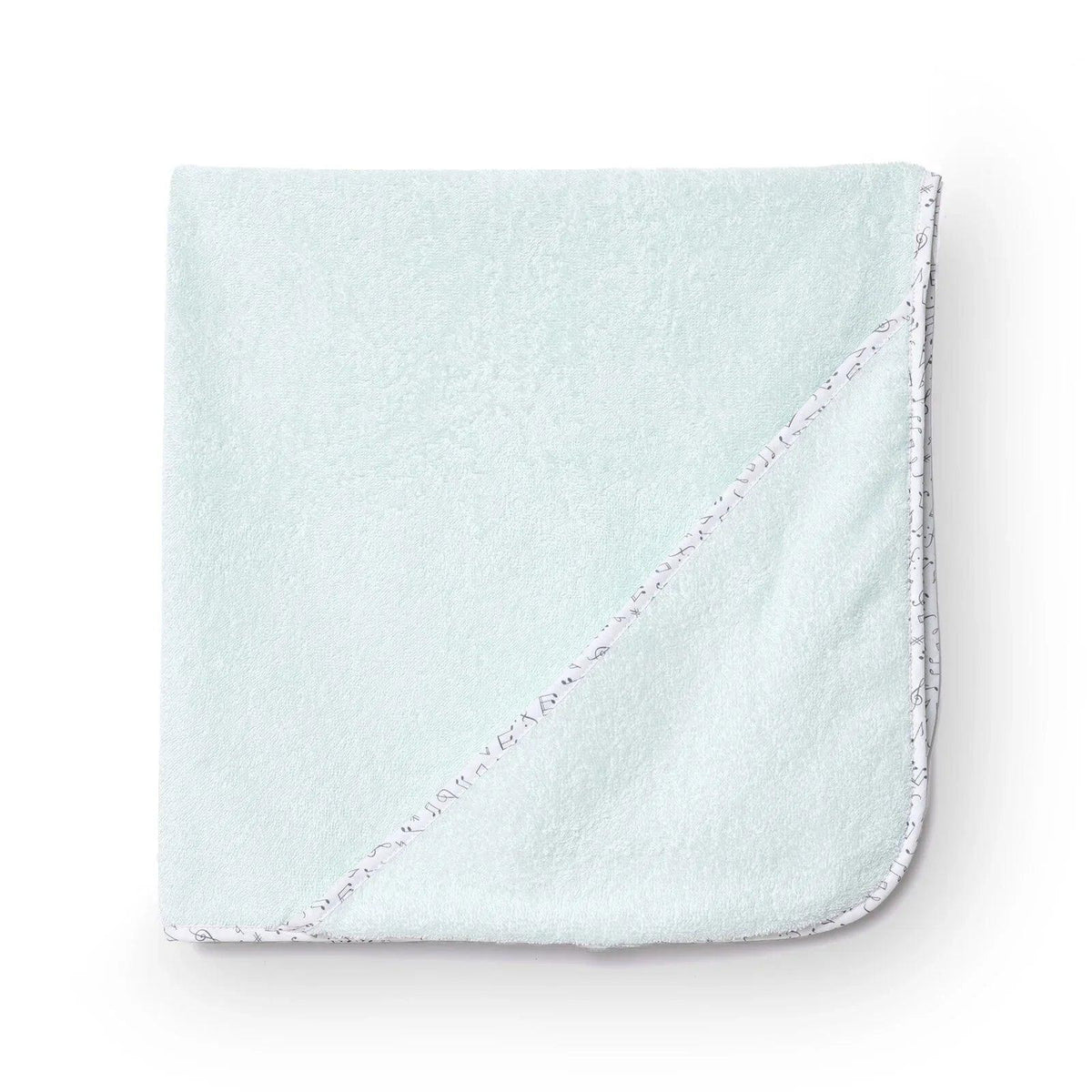 Baby bath towel, 75x75 cm, light blue with purple stitched edge