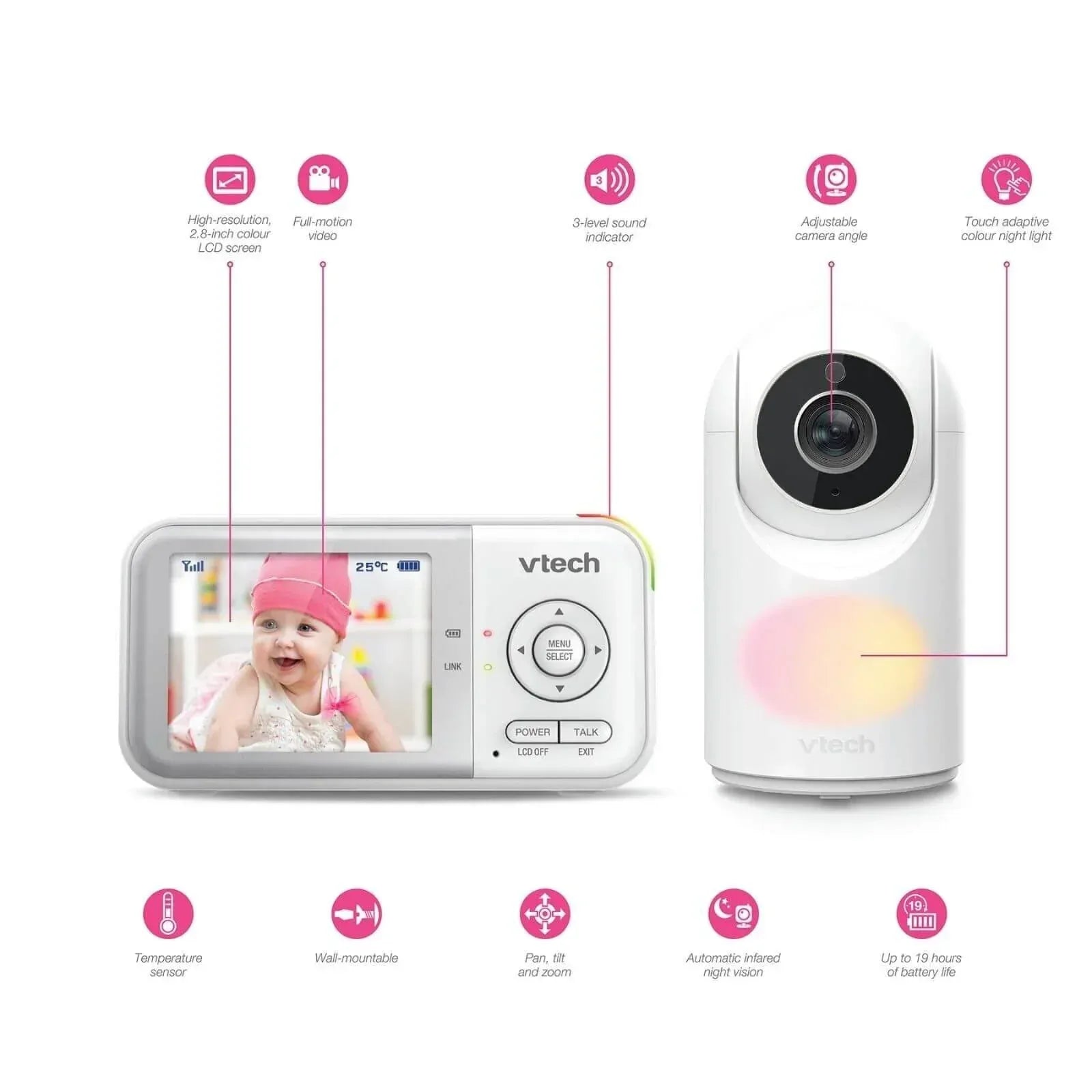 VTech - VM3263 2.8" Pan & Tilt Video Monitor with Night Light - Bobobiy