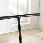 Adjustable trampoline handlebar with black steel frame, close-up