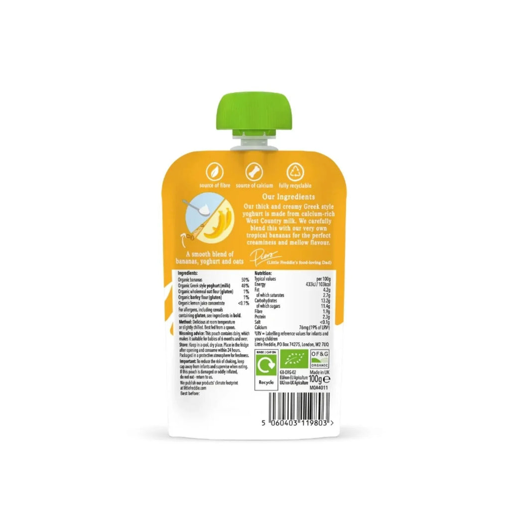 Little Freddie Organic Banana Greek Style Yoghurt Baby Food Pouch 6+ months 100g