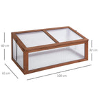 Wooden cold frame greenhouse with tilted open top cover and clear panels