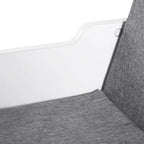 White shelf base with gray upholstered seat cushion and contoured backrest
