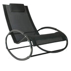 Black rocking lounge recliner with padded headrest, mesh back and seat
