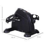 Black under-desk mini exercise bike with dimensions markings on pedal exerciser