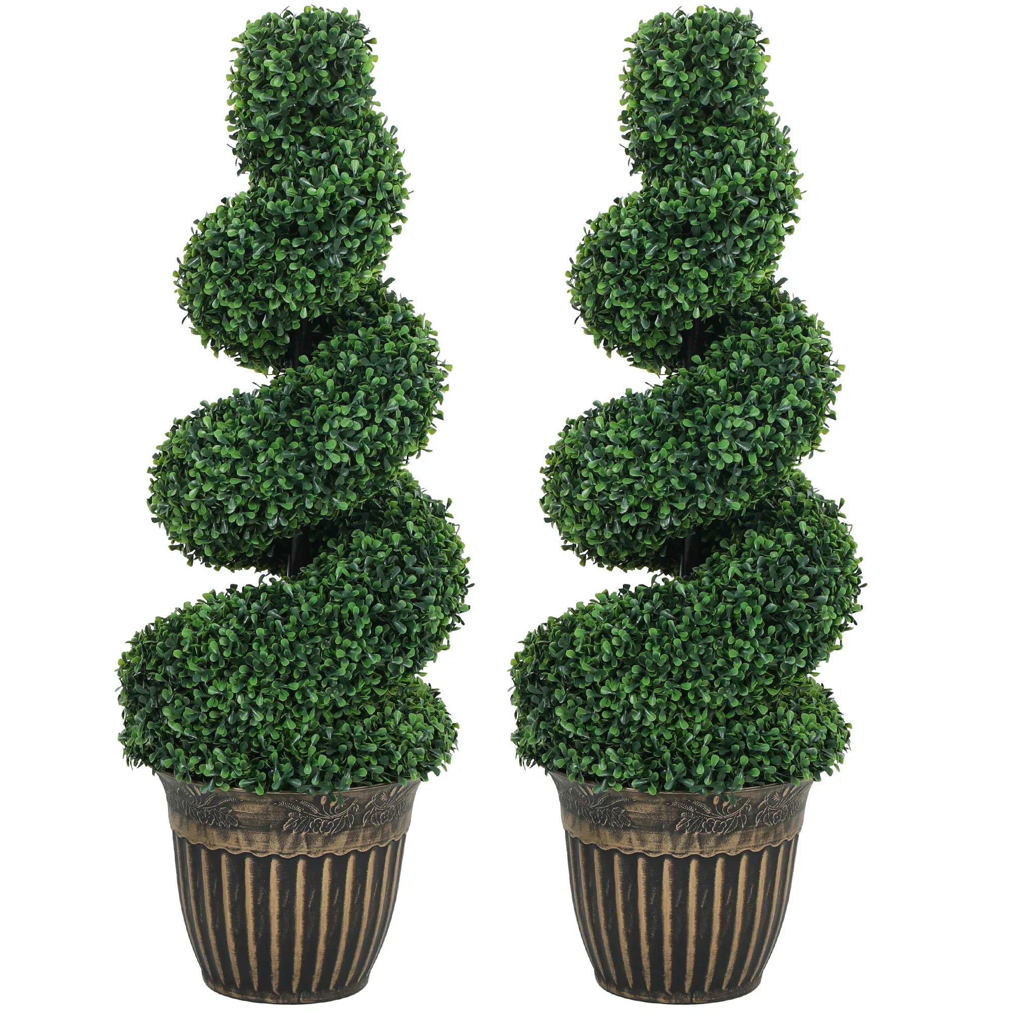 Set of 2 Artificial Plants, Topiary Spiral Boxwood Trees with Pot, for Home Indoor Outdoor Decor, 90cm - Bobobiy