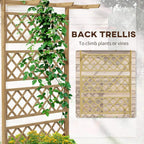 Wooden trellis planter box with climbing lattice and leafy plants