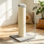 Light gray-topped cat scratching post with stable square gray base, full height