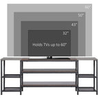 Industrial TV stand with brown top and grey frame, sized to hold TVs up to 60 in