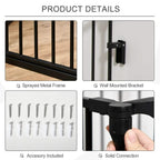 Black metal pet playpen fence details: wall bracket, solid connections, screws
