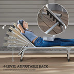 Khaki foldable reclining lounge chair with 4-level adjustable back, aluminum frame