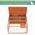 Off-ground small animal hutch with open roof and run box, wire mesh interior