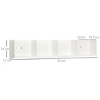 White 4-cubby wall shelf unit with mounting holes and shelf openings for media