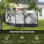 Grey outdoor windbreak screen with clear window band and dark bottom section