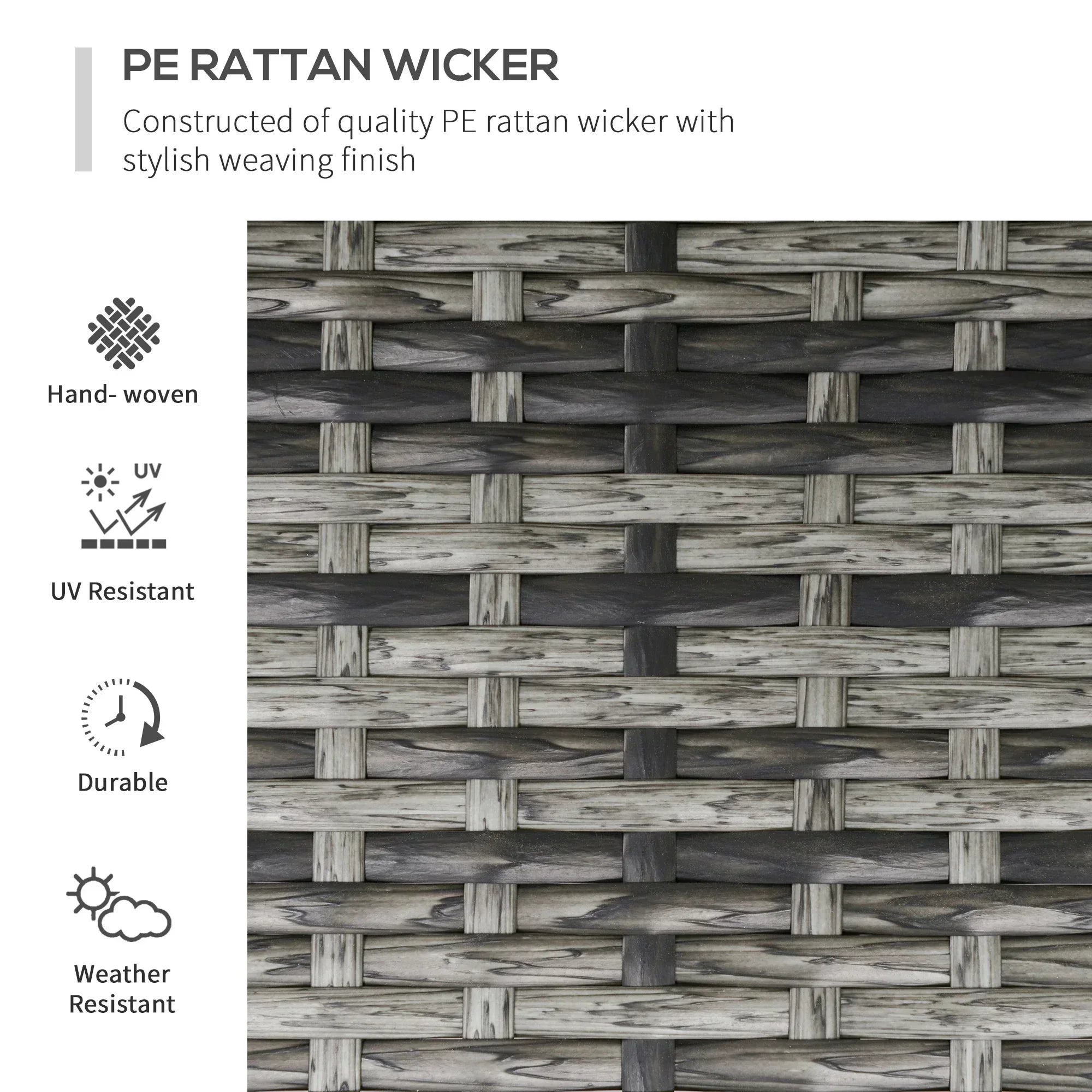 2 Seater Patio Wicker Chaise Lounge Sofa Set with Fabric Cushion, Grey - Bobobiy