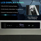 Built-in LCD display panel on black cooler box with control buttons and USB port