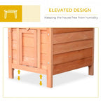 Raised wooden hutch design with clearance under body and front door