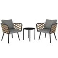 3 Pieces Rattan Bistro Set with Washable Seat and Back Cushions, Glass Top Coffee Table, for Outdoor, Patio, Black - Bobobiy