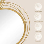 Gold-tone metal mirror ring frame detail with polished loops and curved edges