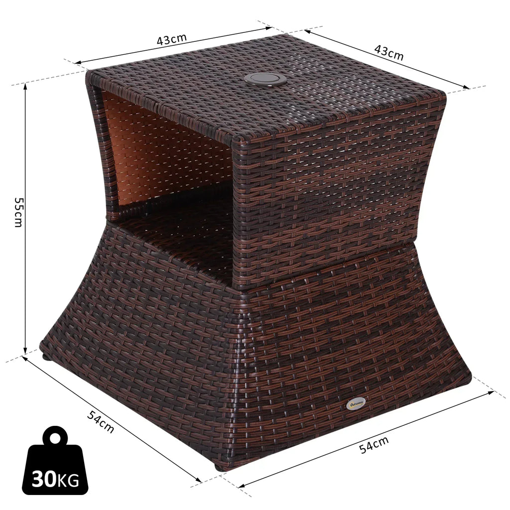 Rattan Outdoor Coffee Table, Wicker Garden Patio Bistro Side Table with Umbrella Hole and Storage Space for Balcony, Porch, Brown - Bobobiy