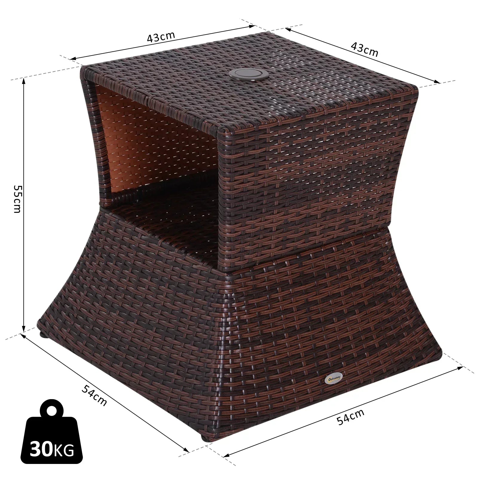 Rattan Outdoor Coffee Table, Wicker Garden Patio Bistro Side Table with Umbrella Hole and Storage Space for Balcony, Porch, Brown - Bobobiy