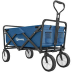 Navy blue folding trolley cart with adjustable handle and 4 large wheels