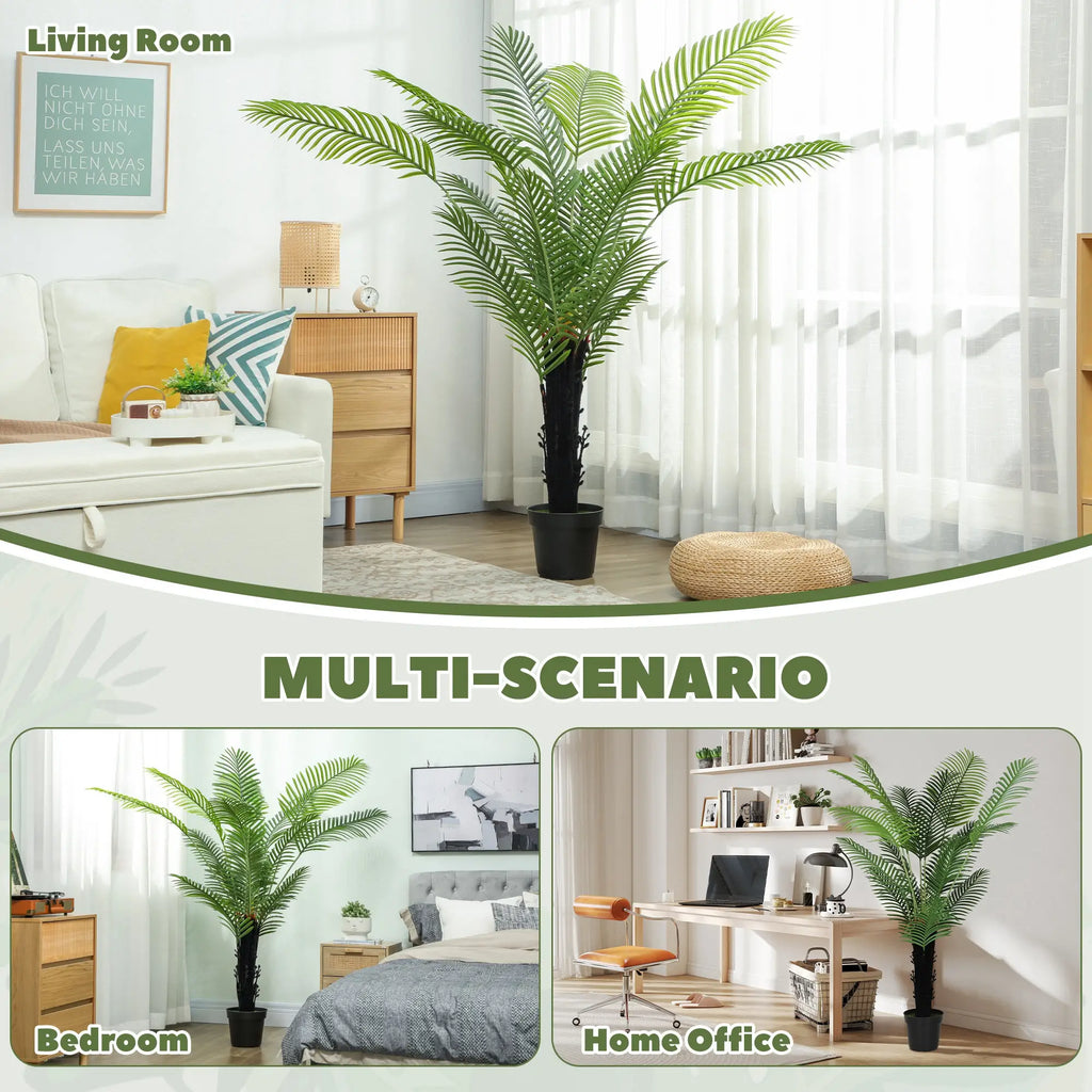 Homcom 175cm Artificial Areca Palm Tree with 16 PE Leaves, Decorative Artificial Plant with Plastic Pot and Flocked Soil