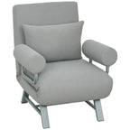 Light grey convertible sofa bed chair with padded backrest and removable armrests