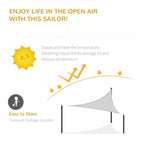 Grey triangle shade sail diagram showing outdoor shade over a small patio area