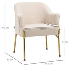 Cream upholstered accent armchair with wide arms, padded seat, and gold legs