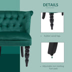 Dark green wingback accent chair details: turned legs and non-marking foot pads
