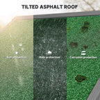 Grey tilted asphalt roof panel for outdoor storage shed