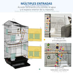 Bird cage with multiple front and side doors and sliding tray base