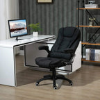 Black ergonomic desk chair with armrests, recline tilt features, and five-wheel swivel base.