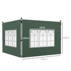 Green gazebo side panel with white multi-pane window and corner grommets