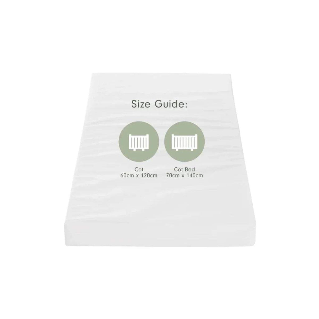 Cot bed mattress size guide, includes 70x140cm