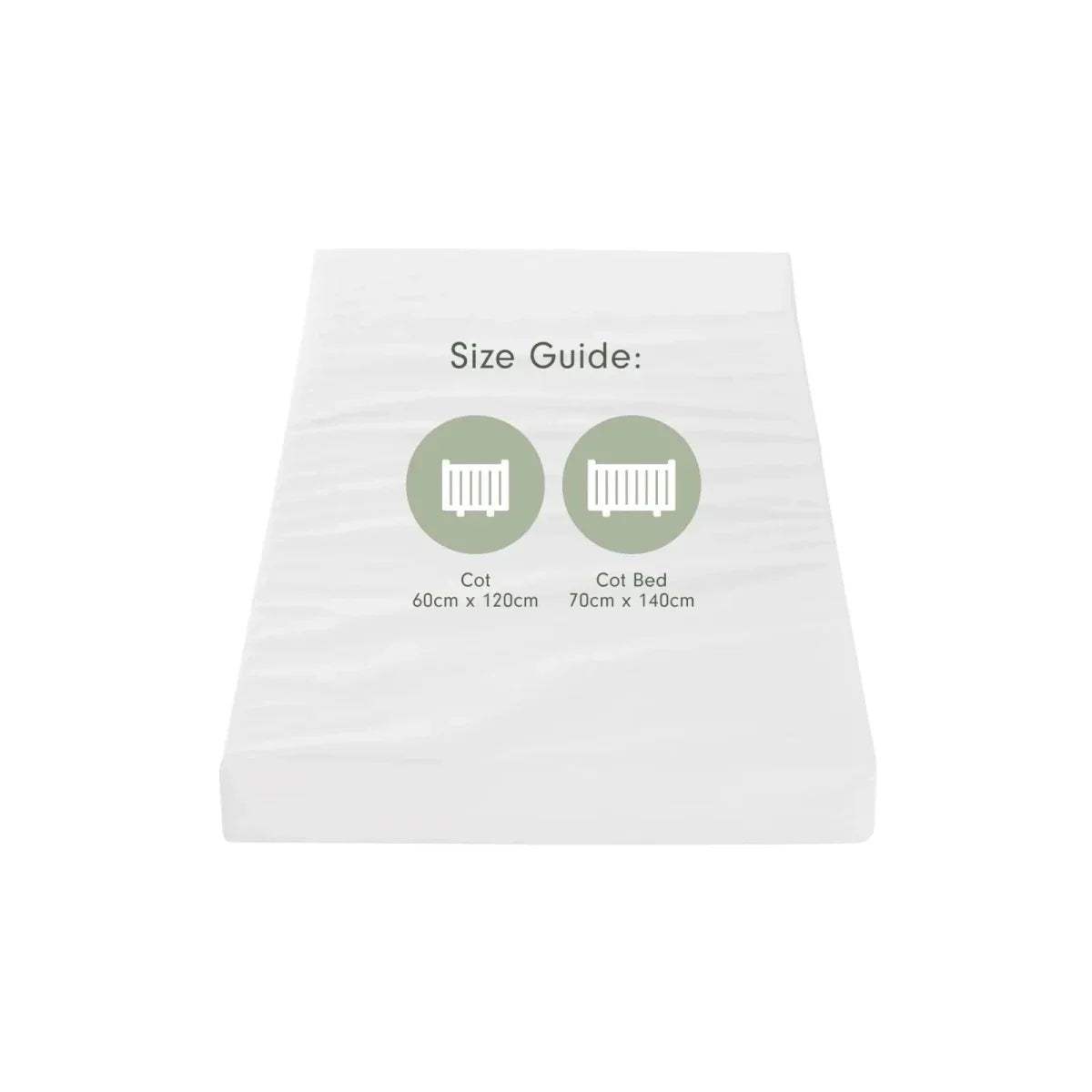 Cot bed mattress size guide, includes 70x140cm