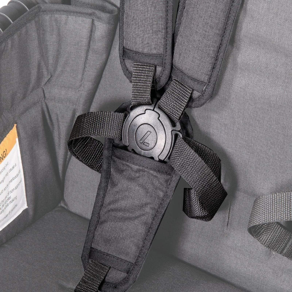 Charcoal grey stroller wagon harness straps with central buckle and padding