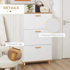 White shoe cabinet with embossed effect panel and pinewood legs