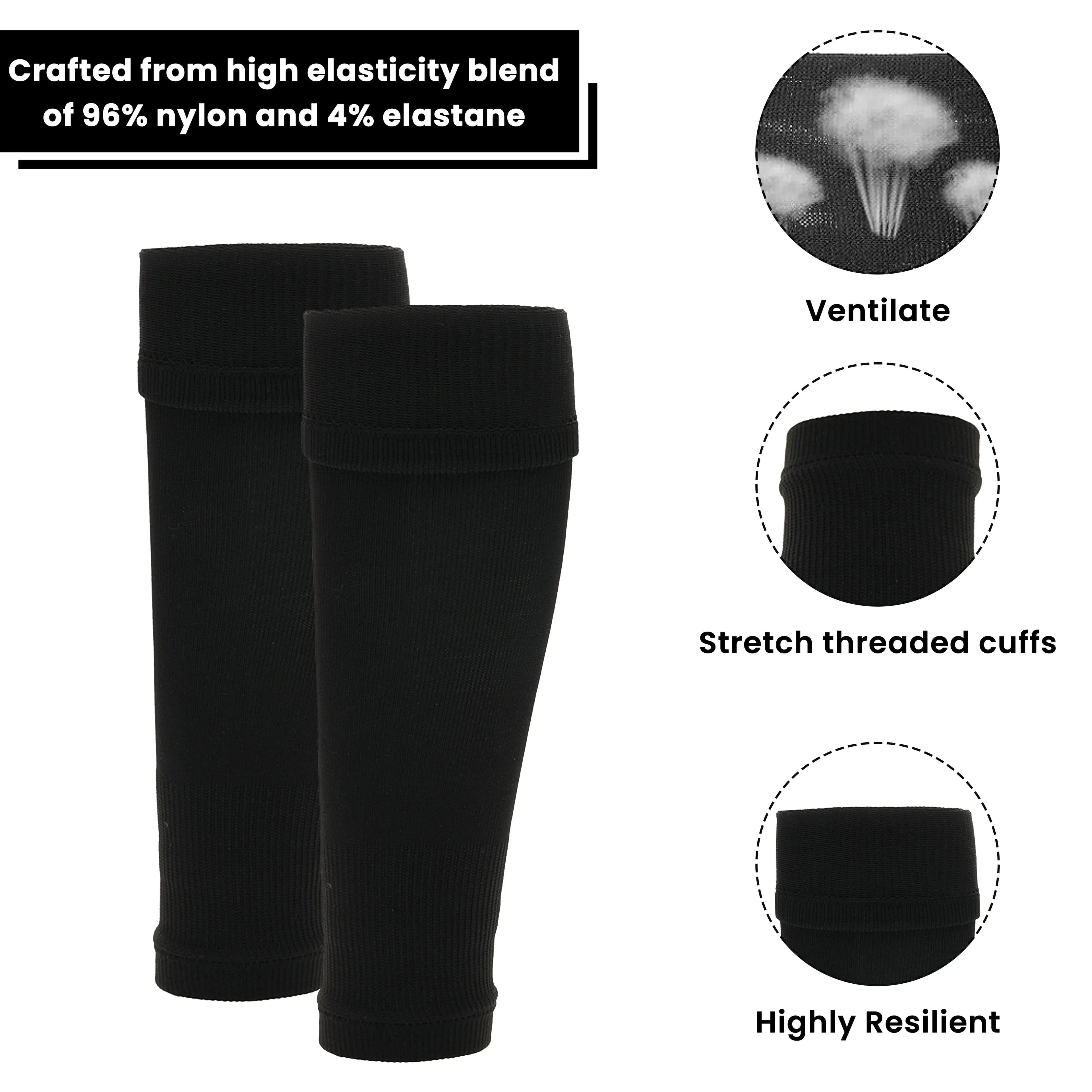 adults-black-football-leg-sleeve-socks-compression-support-fits-over-shin-pads-breathable-secure-for-training-running-by-sock-stack-black-socks-1176950113 - Bobobiy