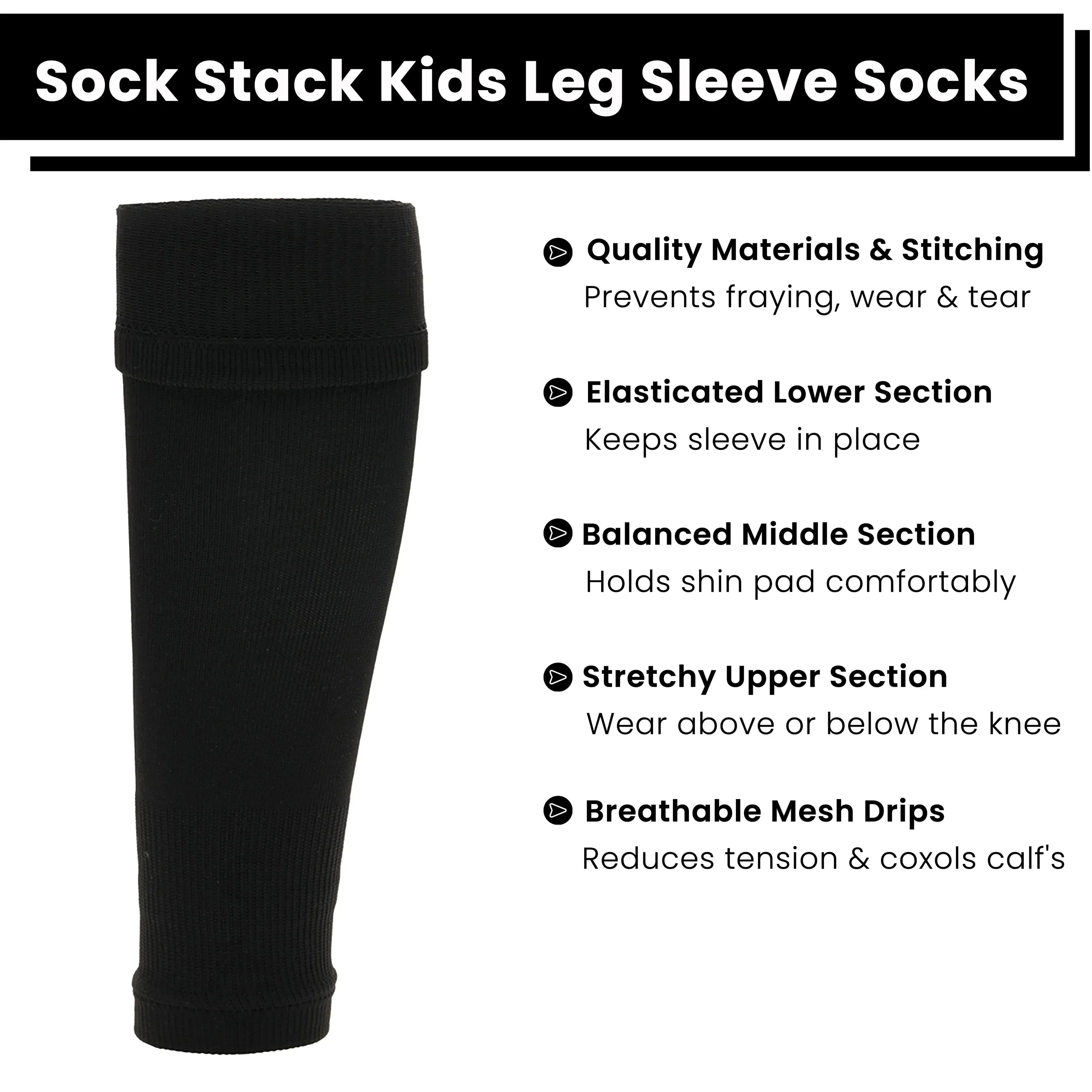 adults-black-football-leg-sleeve-socks-compression-support-fits-over-shin-pads-breathable-secure-for-training-running-by-sock-stack-black-socks-1176950116 - Bobobiy