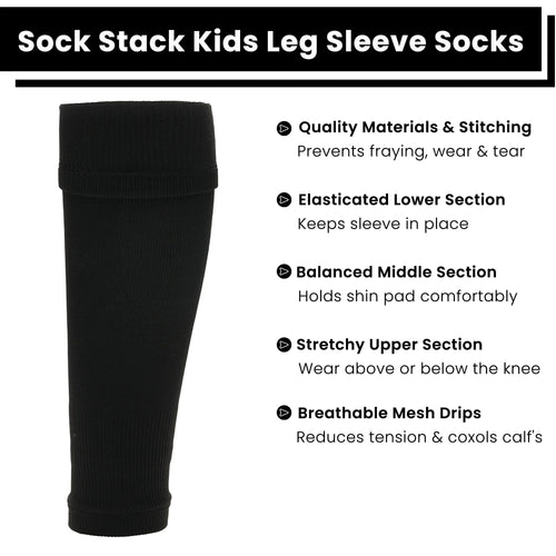 adults-black-football-leg-sleeve-socks-compression-support-fits-over-shin-pads-breathable-secure-for-training-running-by-sock-stack-black-socks-1176950116 - Bobobiy