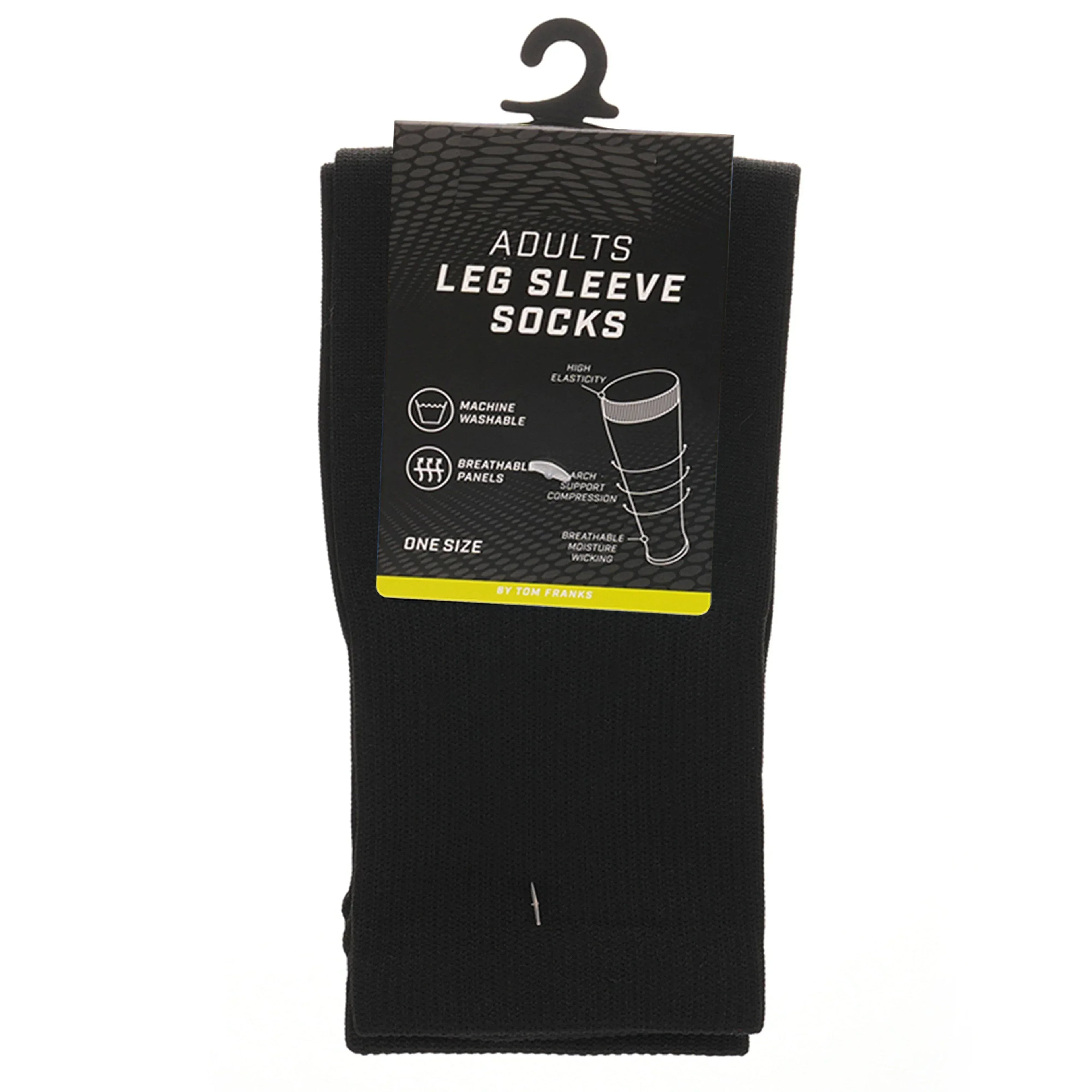 adults-black-football-leg-sleeve-socks-compression-support-fits-over-shin-pads-breathable-secure-for-training-running-by-sock-stack-black-socks-1176950117 - Bobobiy